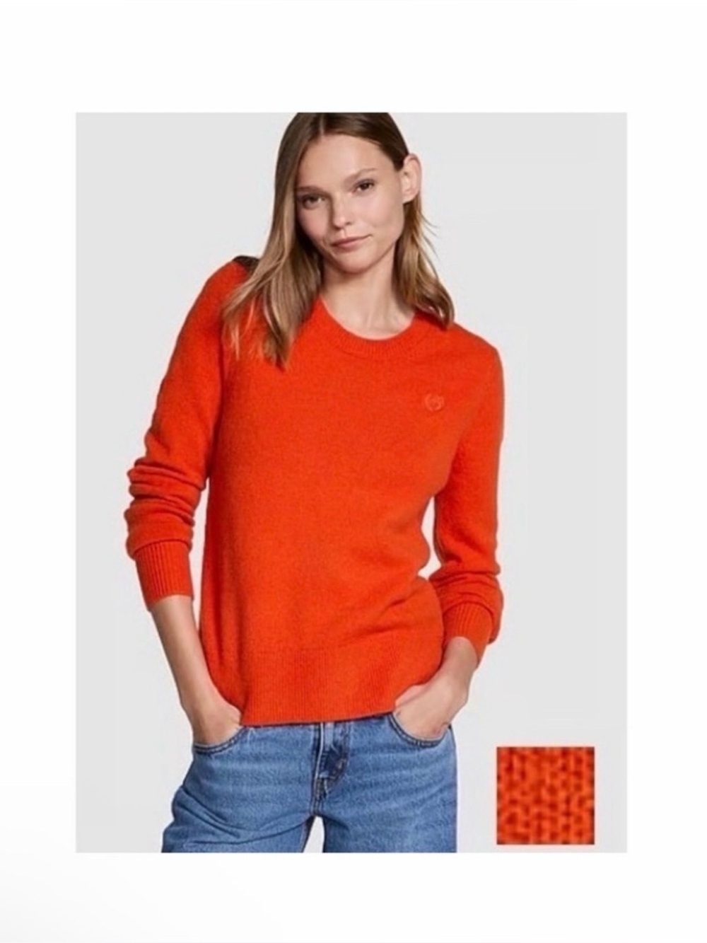 PINK Victoria’s Secret Women's Crewneck Sweater in Bright Orange
